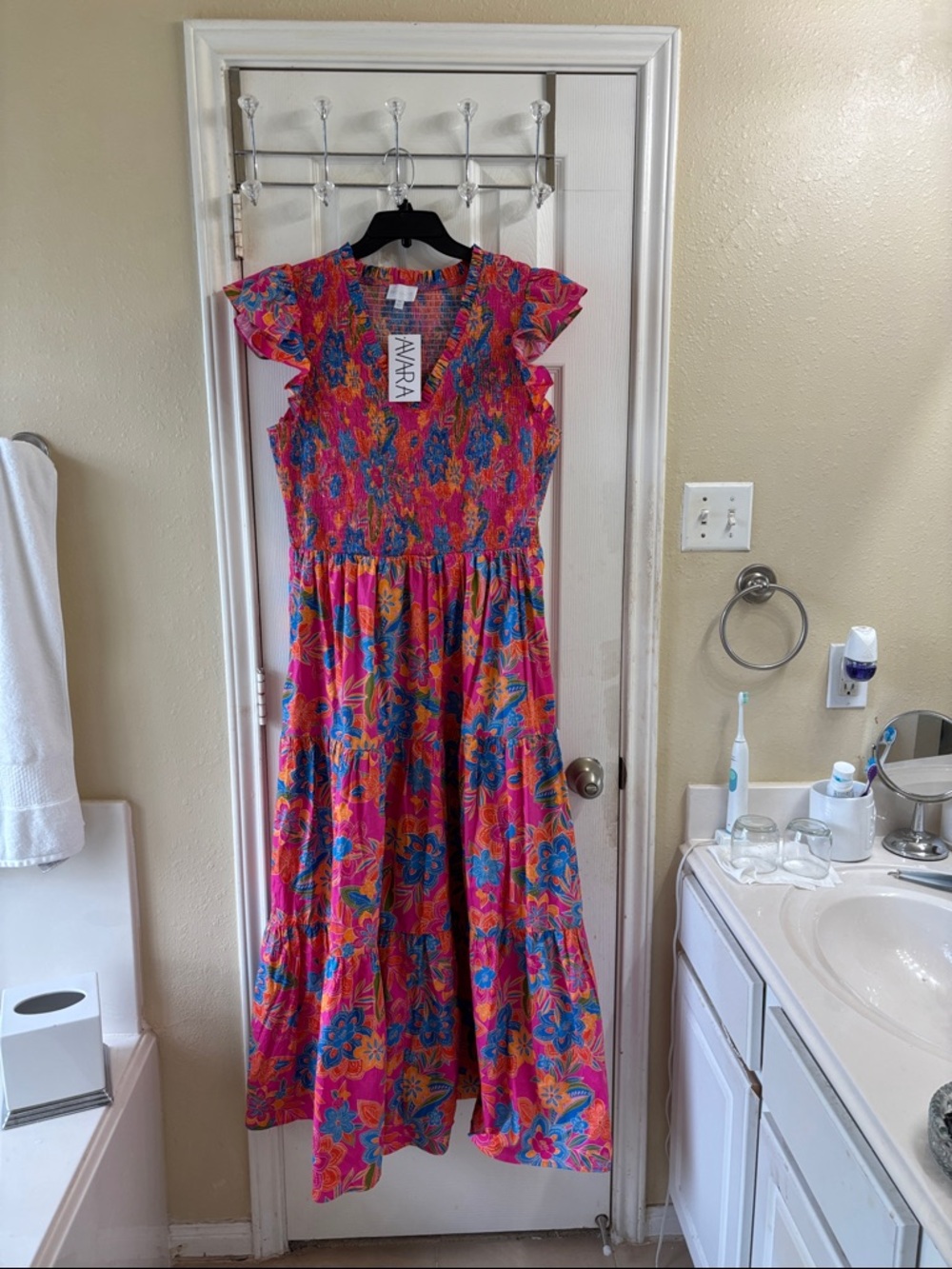 Sugarlips Pink & Orange Multicolor Smocked Top with Blue Accents